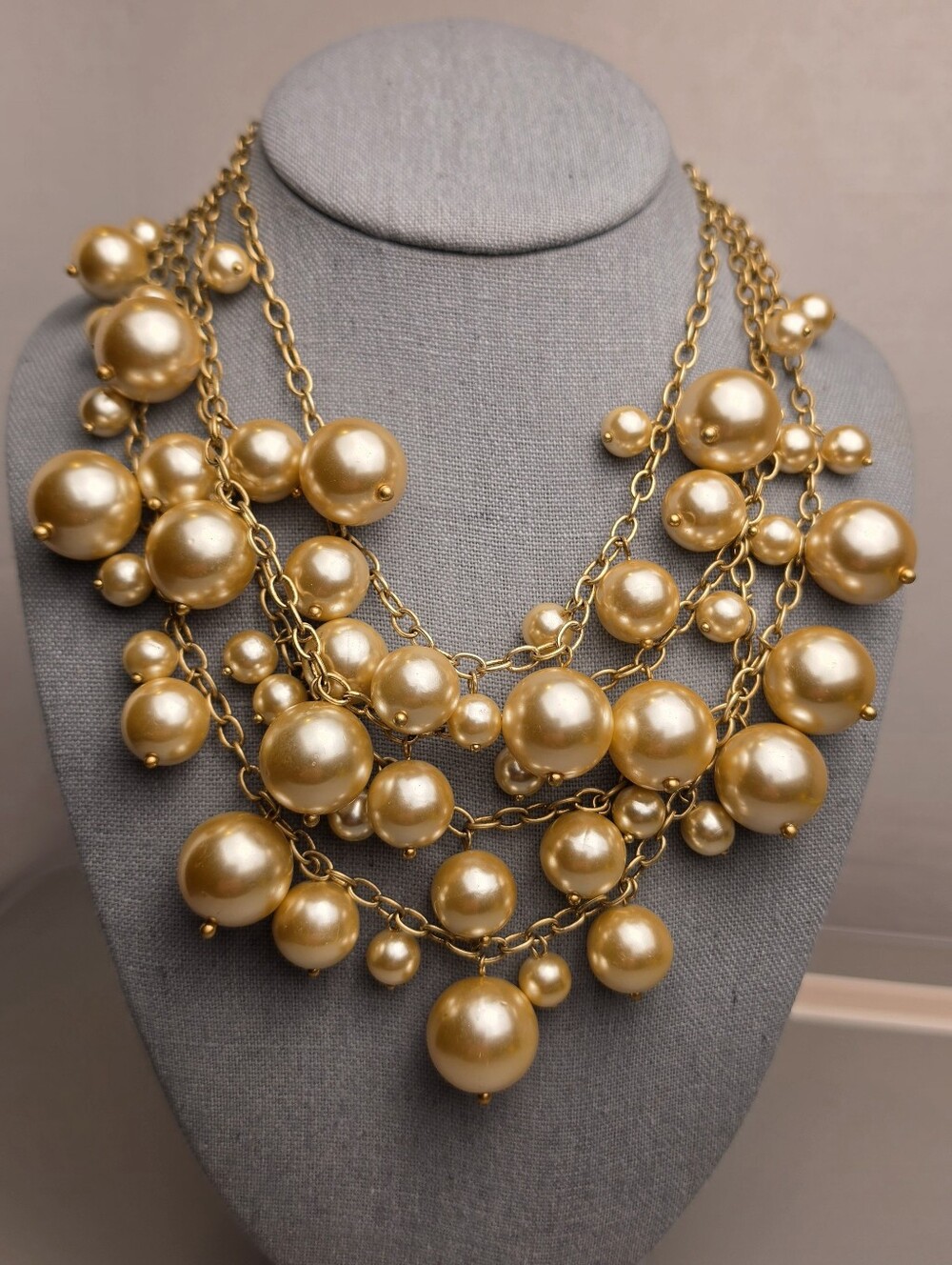 [J. Crew] Champagne Toned Multi-Strand Chunky Pearl Bubble Statement Necklace - Picture 13 of 16